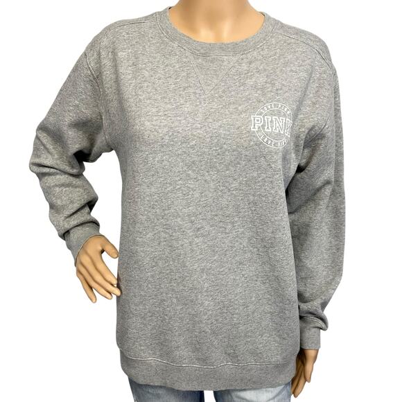 Pink Victoria's Secret Campus Crew Sweatshirt Gray Fleece Lined Size XS - Picture 2 of 10